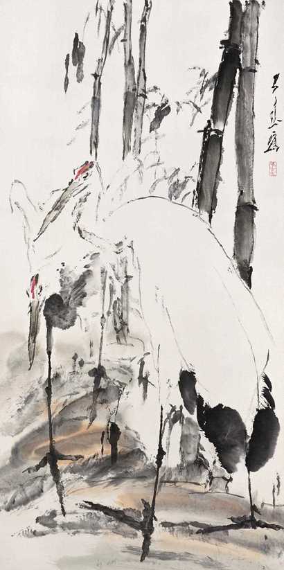 王子武 2000年作 仙鹤 立轴